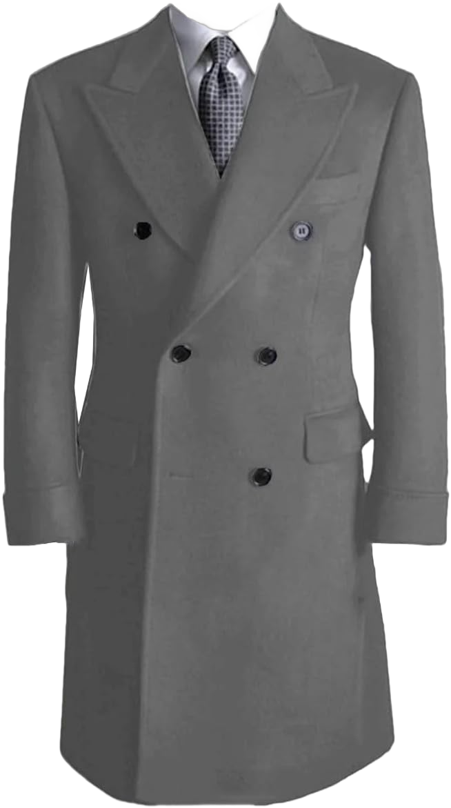 Men's Winter Coat Men's Wool Jacket Long Coat Lapel Double-Breasted Windbreaker Comfortable Casual Men's Coat X-Large Gray