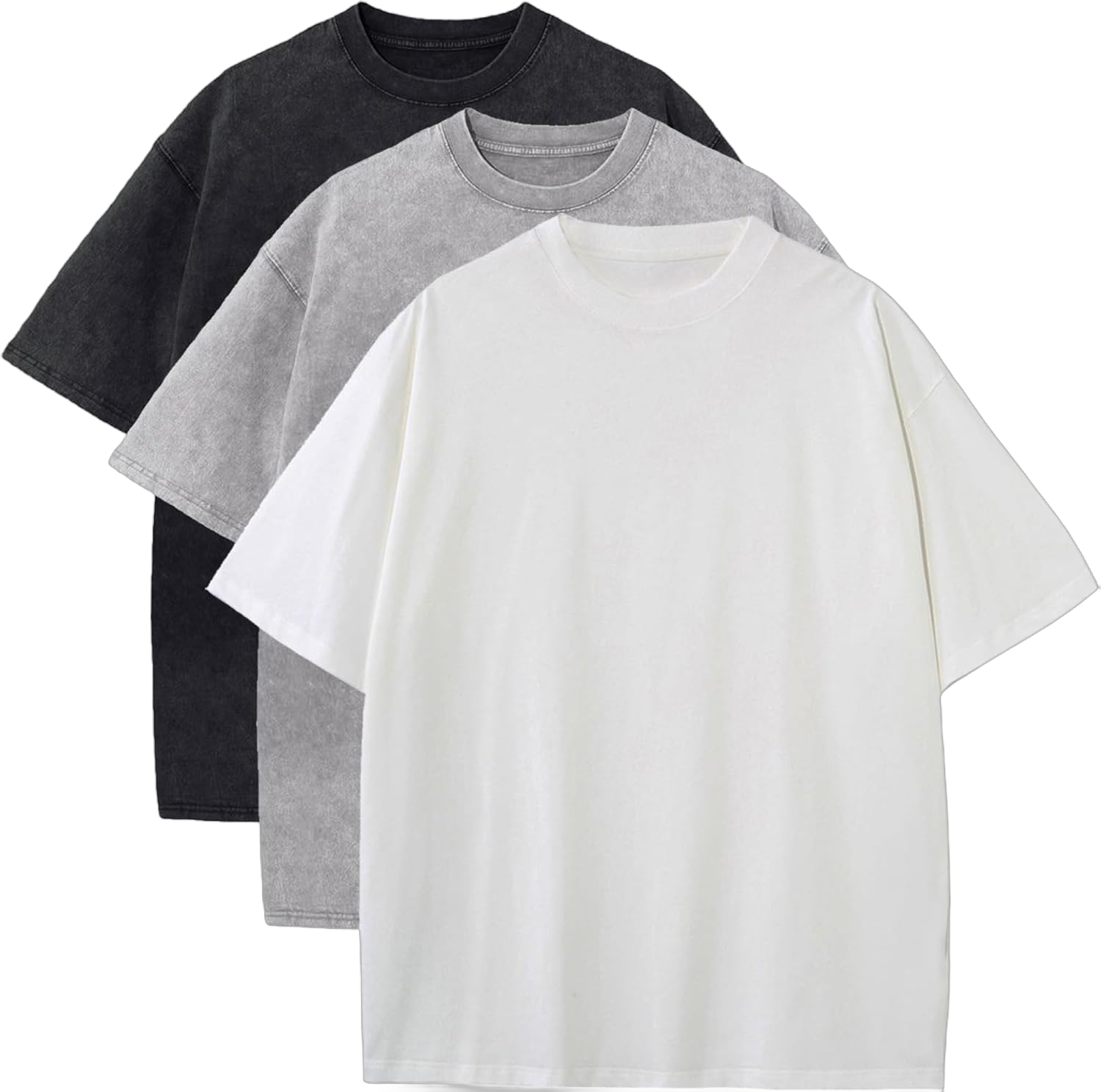 BINTEHGS Oversized Grunge Vintage t Shirts for Women Short Sleeve Cotton Casual Baggy Tees Teens Trendy Crew Neck Loose Tops Small 3pc:white+light Gray+black