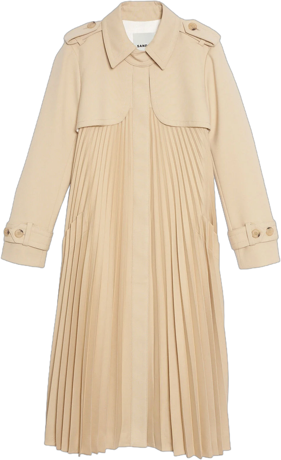 Pleated trench coat with belt white / beige For Women | Sandro Paris