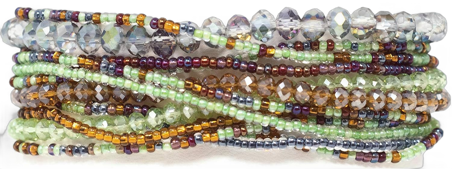 Mayan Arts Multi Color Beaded Bracelets, Handmade, Sparkle and Shine Jewelry, Women's Fashion, Casual Wear, .5 x 7.25 Inches Multi Green