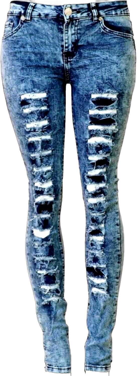 Womens Acid Blue Denim Jeans Destroy Skinny Ripped Distressed mid Rise Stretch Pants 3 Diamante Yc76r