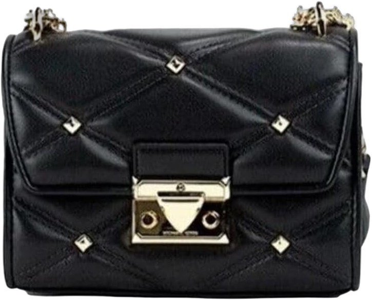 Michael Kors Serena Small Smooth Black Vegan Leather Studded Flap Crossbody Women's Bag