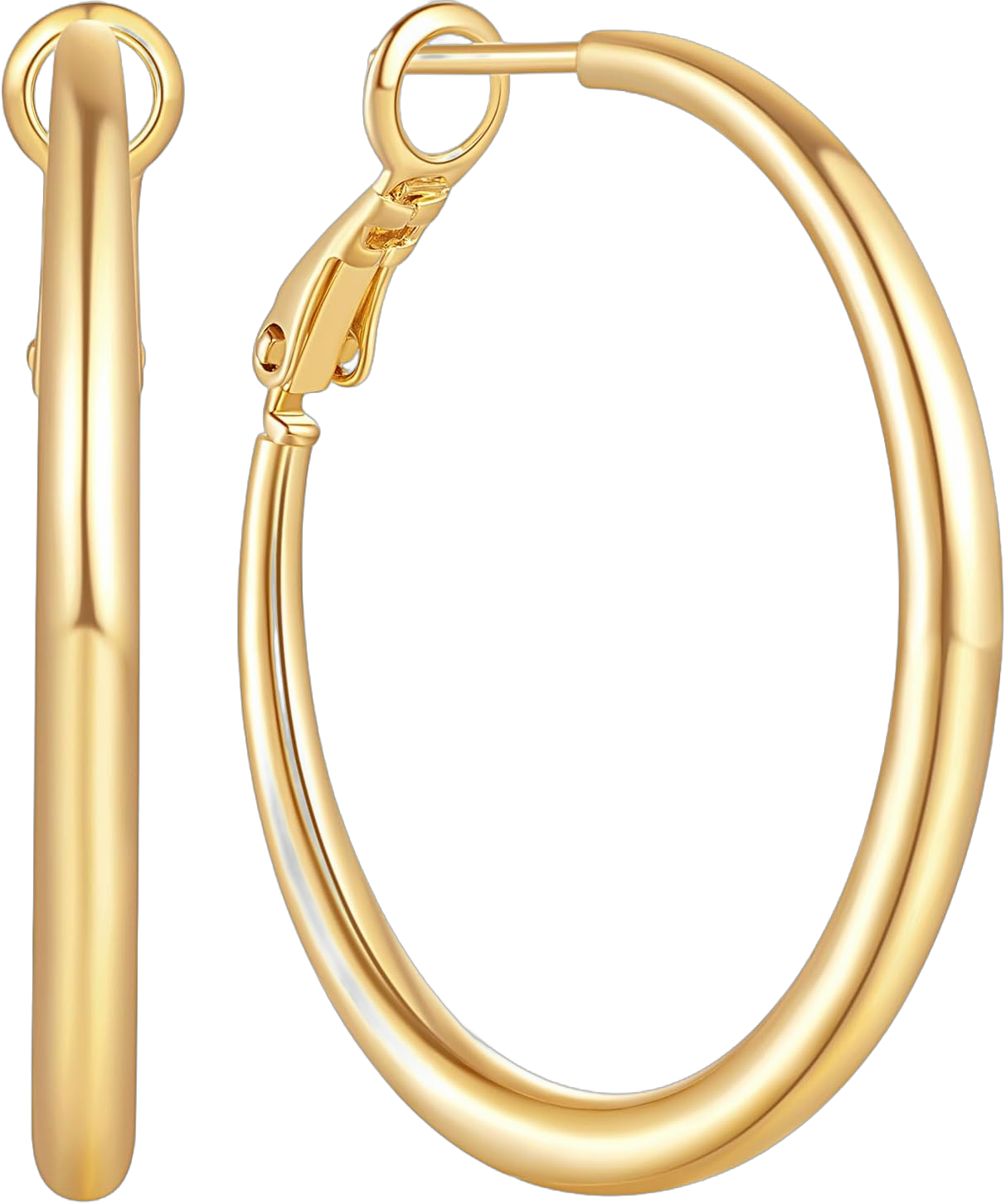 AMELINE 14K Gold Earrings for Women, Shiny Gold Hoops, Small Hoop Earrings for Women Trendy, Hypoallergenic Thicker Gold Hoop Earrings, Well-polished Finish 30mm