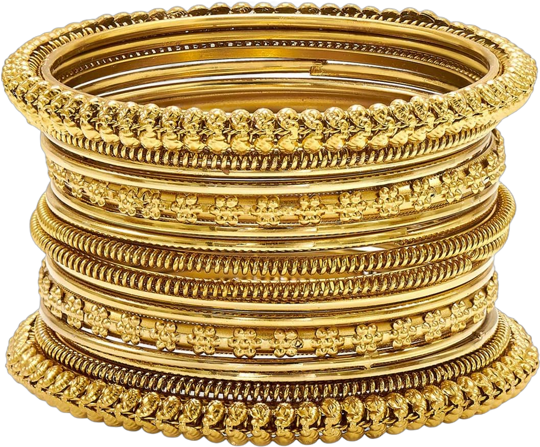 Aheli Tribal Traditional Antique Oxidised Silver Gold Bangles Combo Set Fashion Vintage Jewelry Gift for Women Gold-Set1 2.8 inch