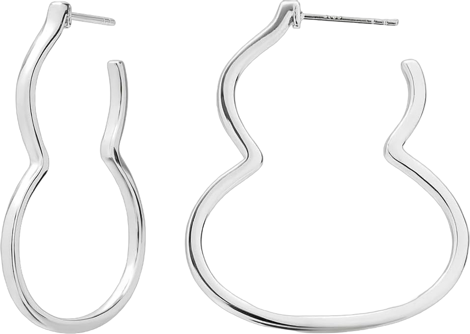 Rhodium Plated 925 Sterling Silver Wulu/Gourd/Calabash/Cucurbit Statement Hoop Earrings | Lightweight Unique Shaped Big Open Hoops for Women