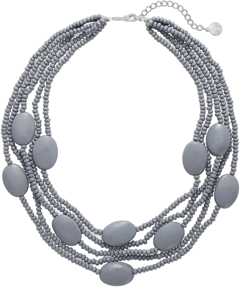 Coiris Multi Color 5 Layers Wood Beads Strand Statement Necklace for Women Chunky Collar (N0019) N0019-Grey