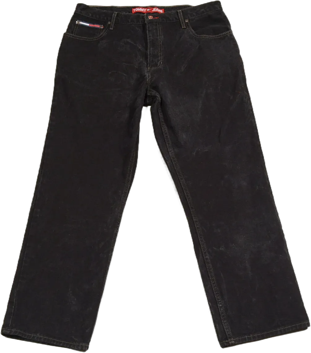 vintage 90s Tommy Hilfiger jeans black denim wide leg baggy 1990 men women unisex 36x30 36 waist