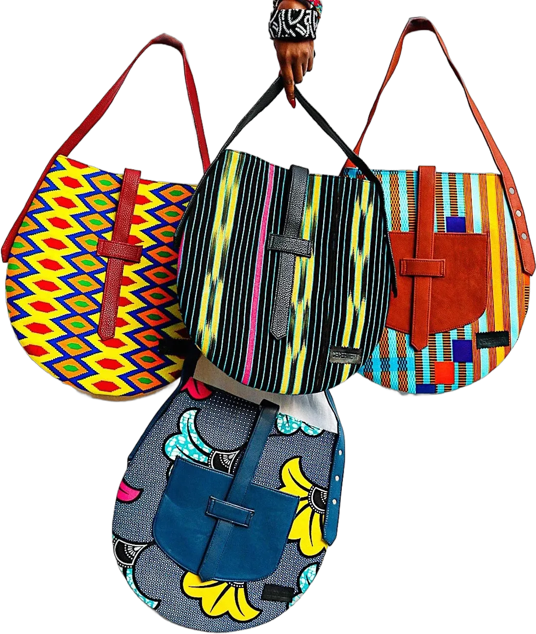 Akoa handcrafted African prints bag | Statement wax print bag  | Stylish work bag | Oval shaped handbag | Sturdy shoulder bag for women |