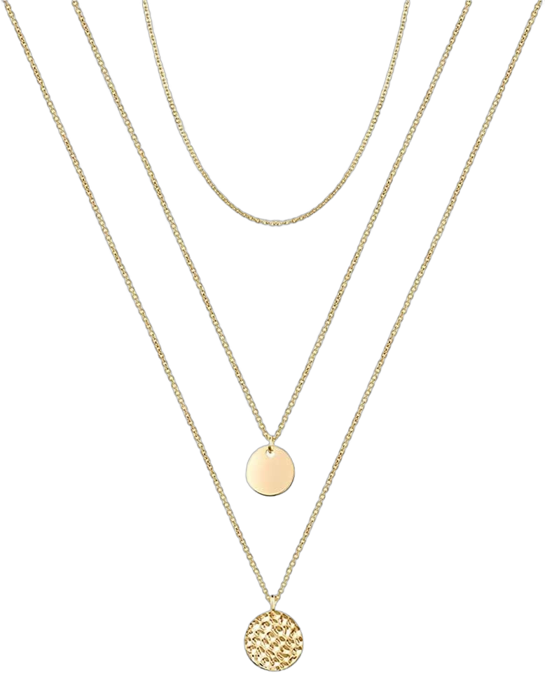 TianBo Layered Necklace Dainty Disc Chokers Necklace 14K Gold Plated Y Pendant Multilayer Bar Adjustable Layering Necklace for Women A16-3PCS-Chain+Disc+Full Moon
