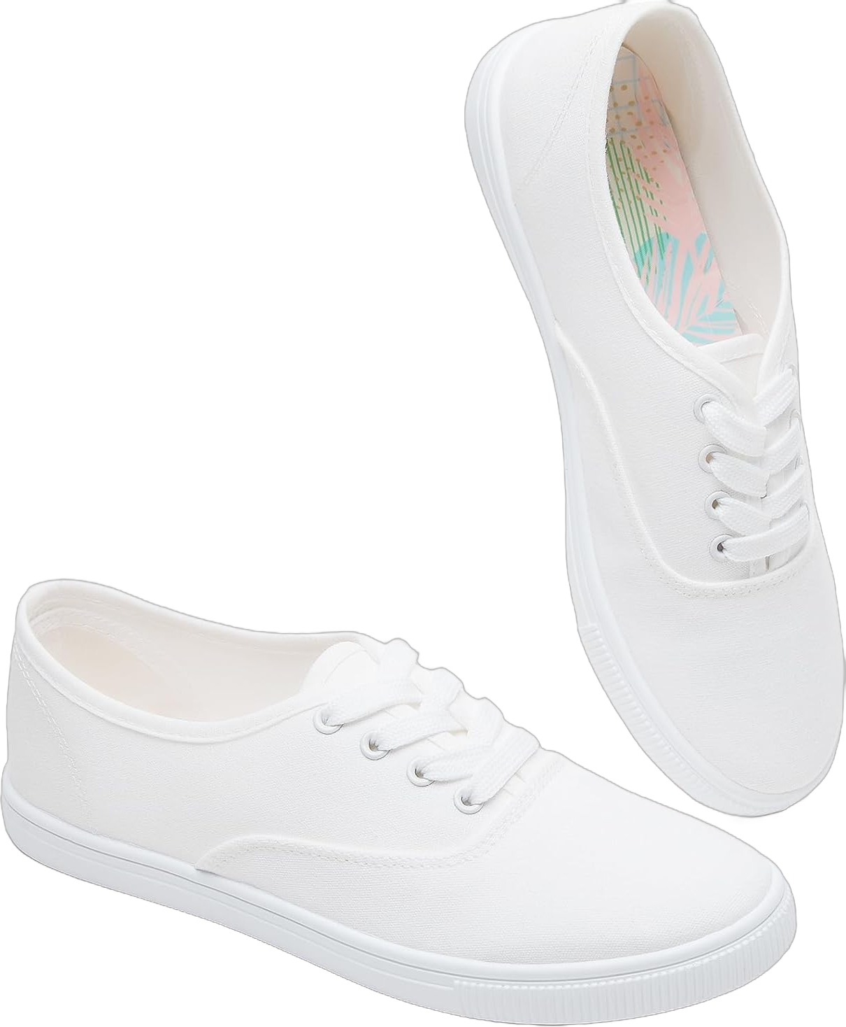 Womens Classic White Sneakers,Low Top White Canvas Shoes,Lightweight Casual Canvas Sneakers 5 White Flower