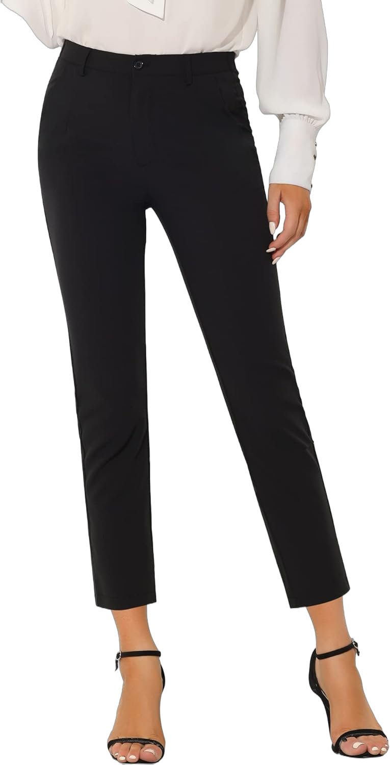 Allegra K Women's High Waist Elastic Back Office Work Ankle Pants X-Large Black Solid