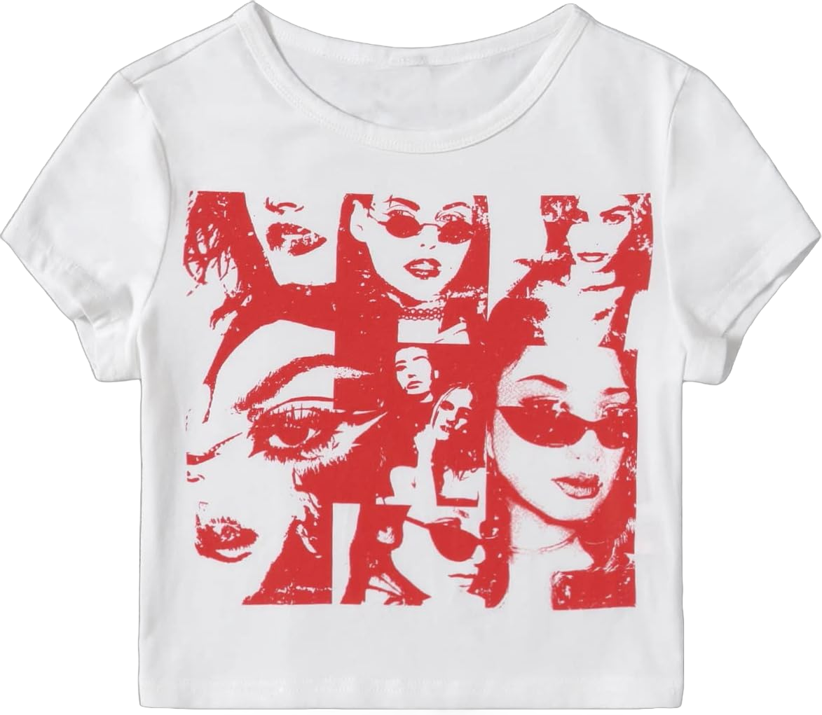 SOLY HUX Women's Graphic Tees Summer Figure Print Short Sleeve T Shirts Crop Top White Graphic L
