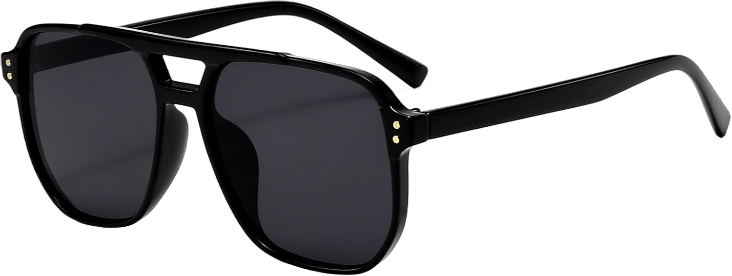 EYLRIM Retro Aviator Sunglasses for Women Men Classic 70s Square Frame Sun Glasses Vintage Shades A1 Black/Grey 55 Millimeters