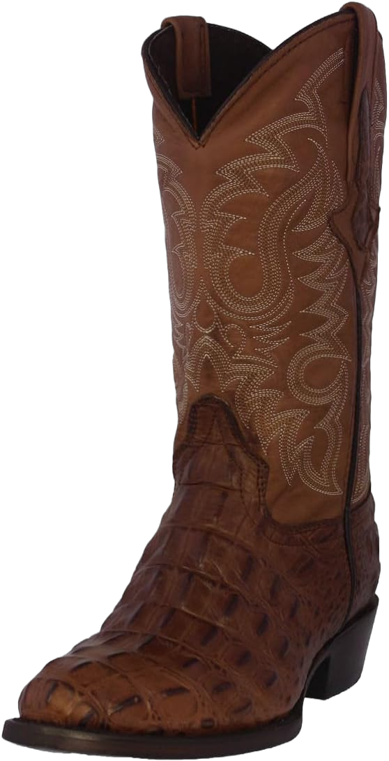 TEXAS LEGACY Mens Brown Western Leather Cowboy Boots Crocodile Back Print Round Toe 8.5 Brown