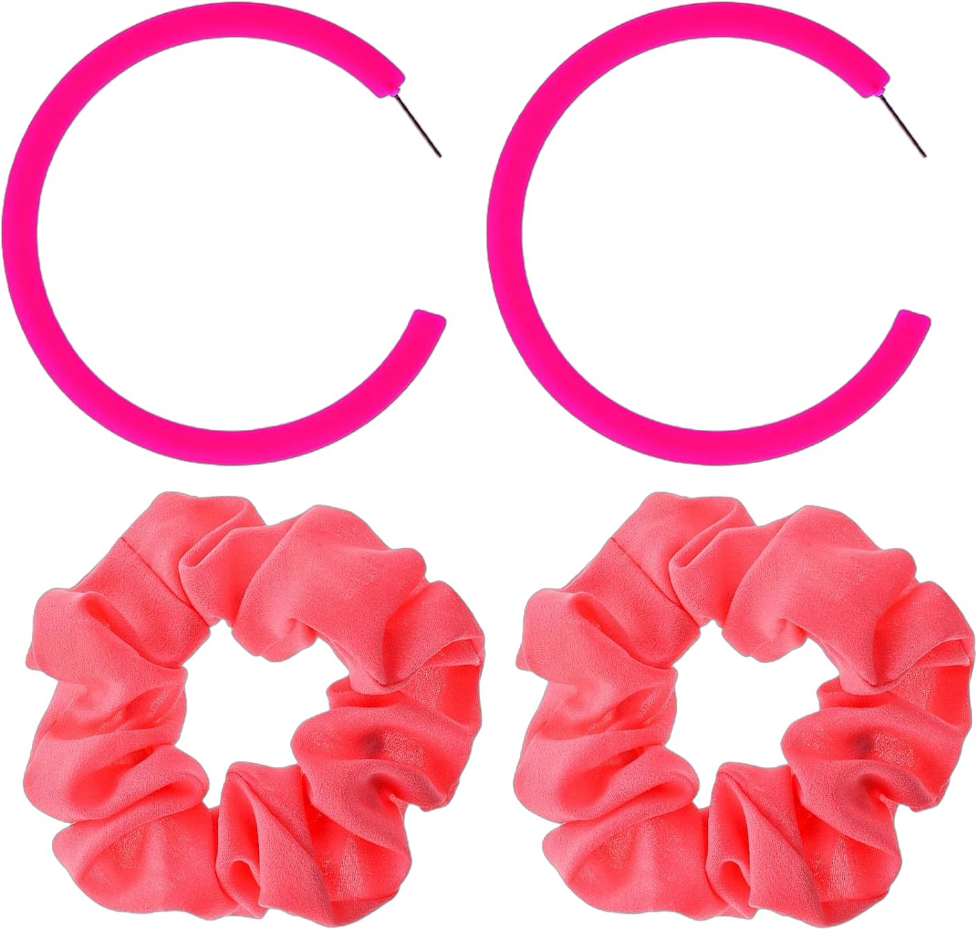 4 Pack Neon Scrunchies for Hair Halloween 80s Neon Hair Accessories,Neon Earrings & Elastic Hair Scrunchy Set, Neon Accessories for Women Girl Party Outfit, Circle Style (Rose Red)