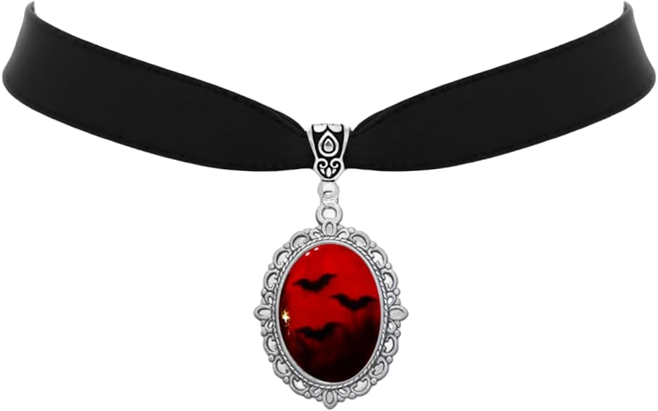 Blood Bat Cameo Choker Necklace Gothic Red Cabochon Pendent Necklace Vampire Accessories for Women