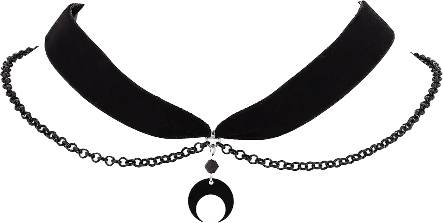 Sacina Gothic Goth Moon Choker, Black Crescent Moon Choker, Moon Necklace, Gothic Choker, Goth Choker, Black Choker, Black Velvet Choker, Halloween Christmas New Year Jewelry Gift For Women