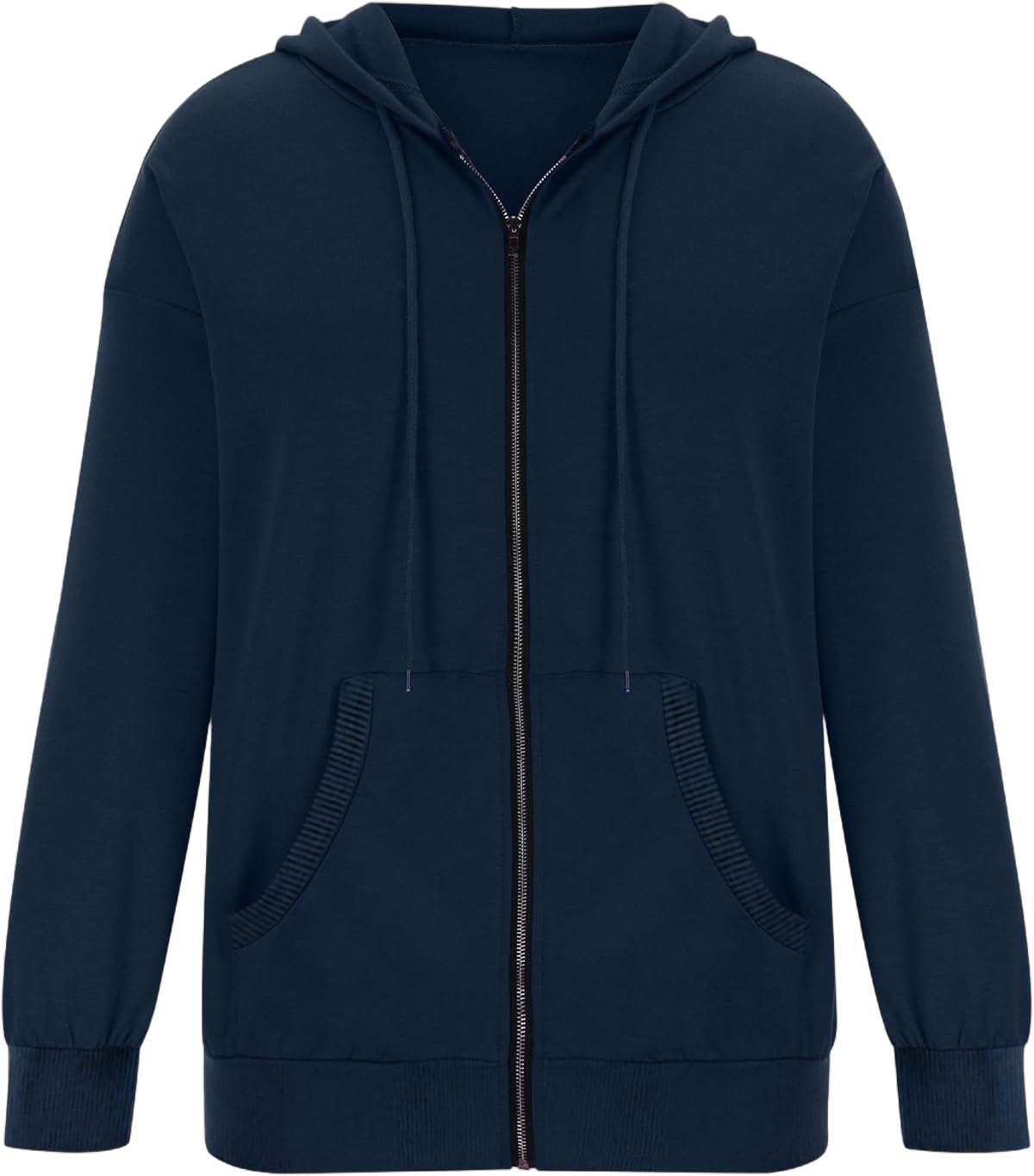 Womens Full Zip Up Hoodies Trendy 2023 Lightweight Fall Jackets Long Sleeve Solid Tunic Tops Hooded Zipper Sweatshirts #G07-navy XX-Large