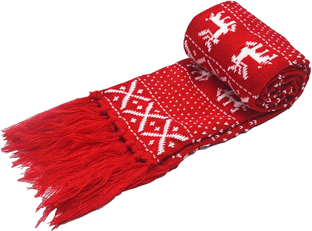 Women Christmas Reindeer Snowflake Winter Warm Knit Long Scarf with Tassels Red