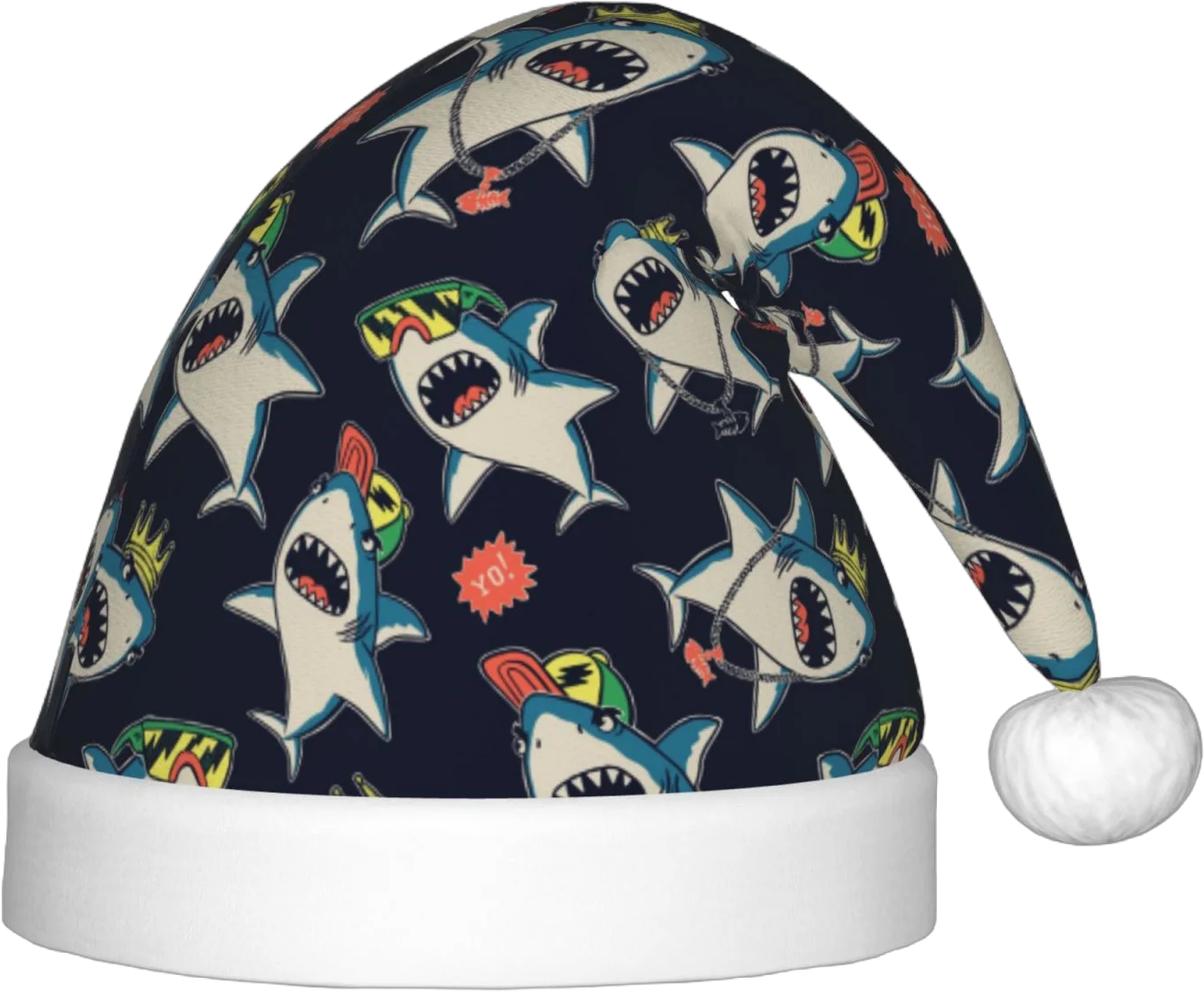 Honeii Cartoon Sharks Print Hat Santa Claus Hat For Xmas Party, Christmas Caps For Boys Girls Child,Christmas Beanie