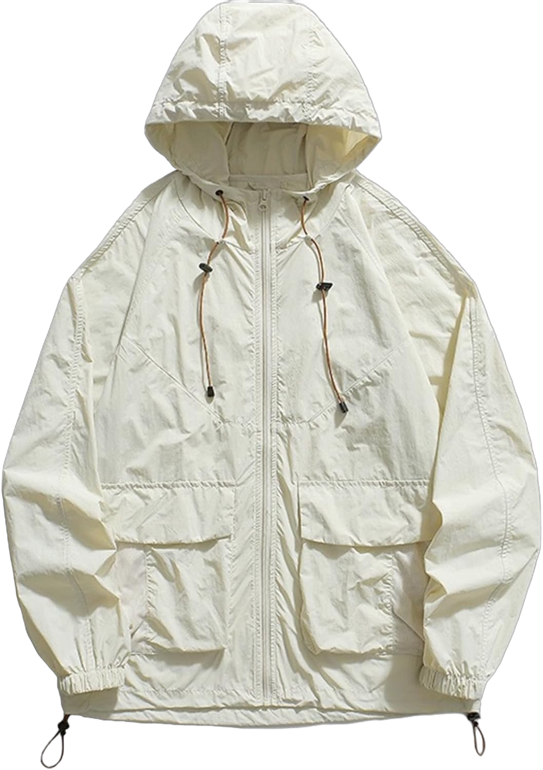 Women's Lightweight Waterproof Jacket Zipper Up Rain Coat Suncreen Windproof Hooded Athletic Jacket with Pockets X-Large Ivory