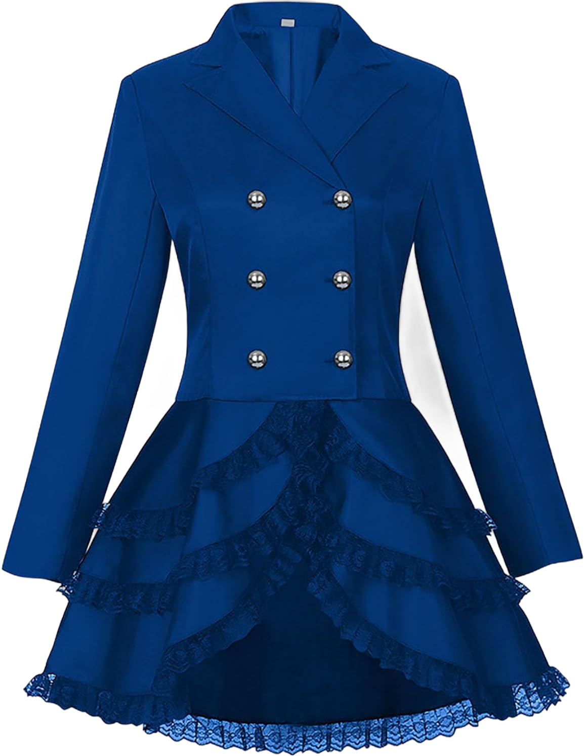 Women Double Breasted Victorian Steampunk Blazer Coat Jacket Tuxedo Gothic Tailcoat with Lace Hem Halloween Costumes XX-Large Blue