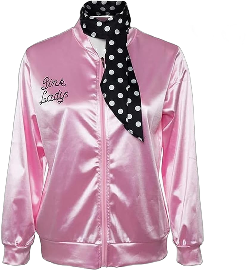 Women's 50s Ladys Pink Satin Jacket Jacket with Neck Scarfs Halloween Cosplay Costume