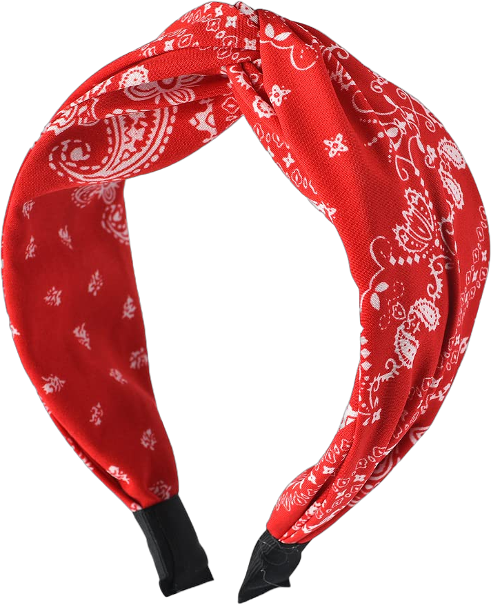 Red Knotted Boho Paisley Headband for Women's Hair - Non-Slip Turban Twist Knot Bandana Hairband red