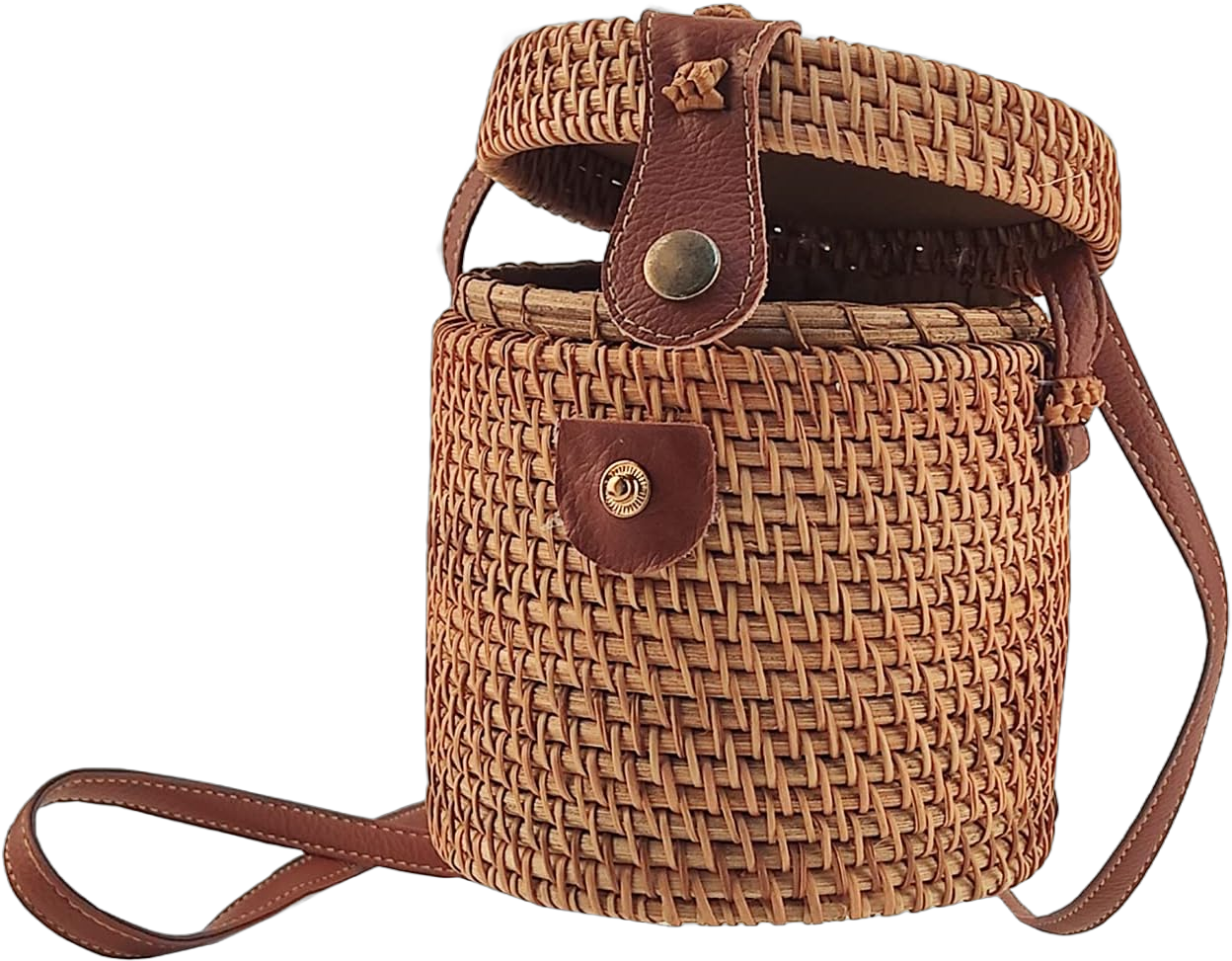 Rattan Bag, Beach Bag for Women,Handwoven Boho Bag Crossbody Shoulder Bag with Leather Straps