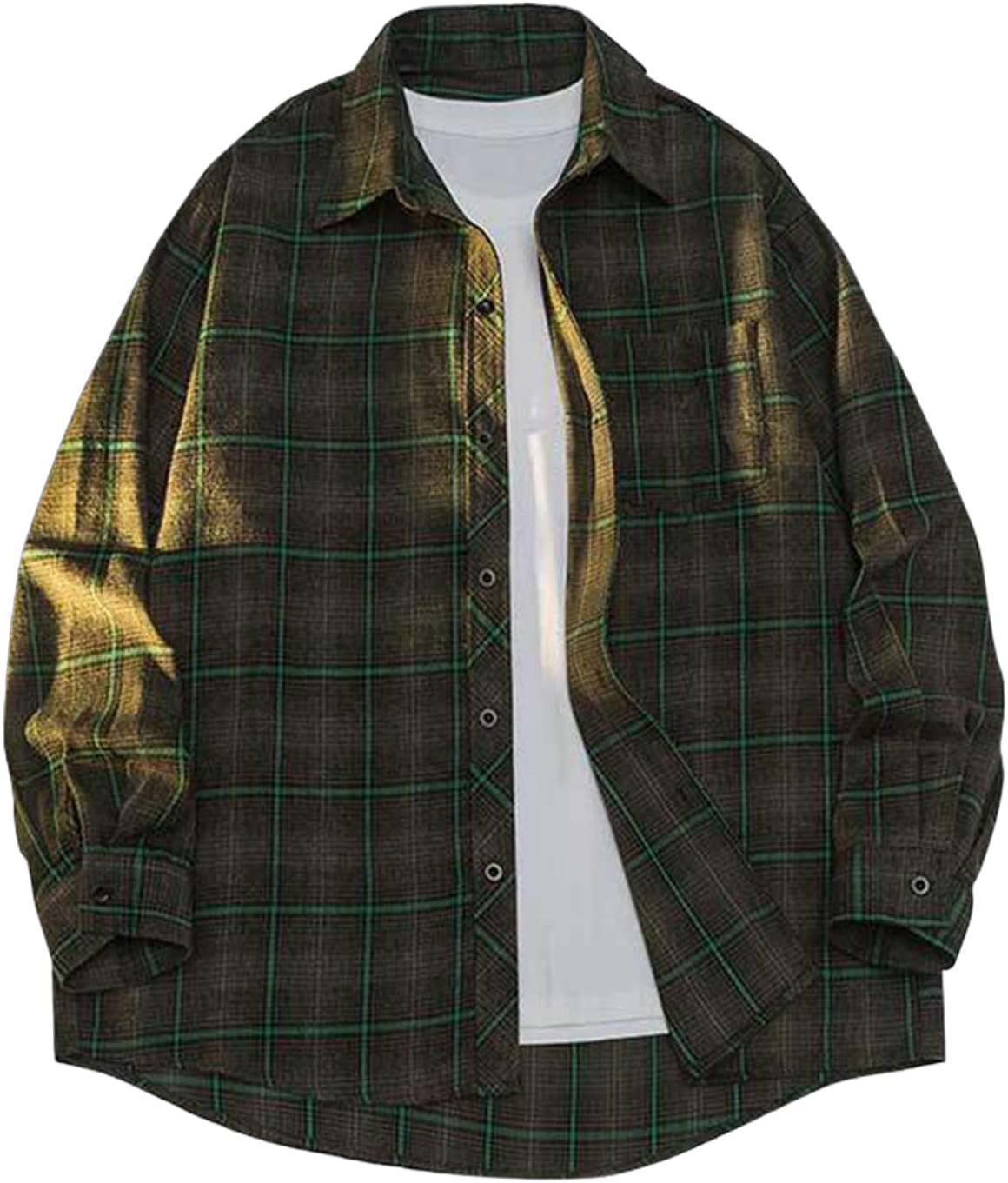 Men's Flannel Plaid Shirts Lightweight Long Sleeve Button Down Shirts Relaxed Fit Casual Fall Shirt Jacket No Shirt 3X-Large A-green