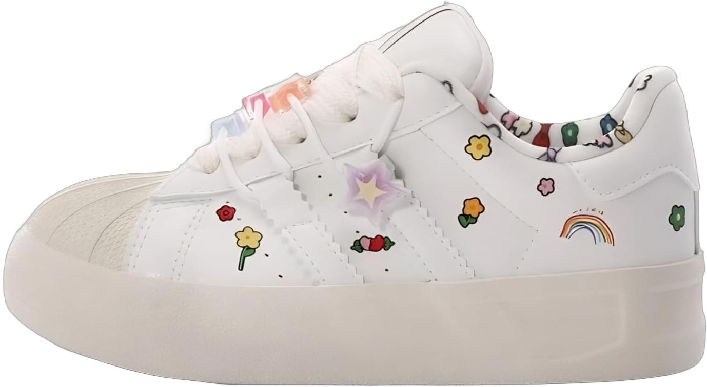 Star and Graffiti Platform Shoes Fashion Chunky Sneakers for Women Trendy Casual Aesthetic Skateboard Shoes White 6.5