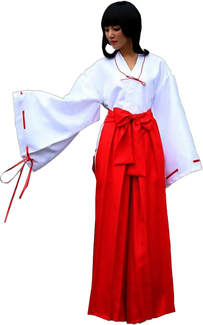 Kikyo Cosplay Kimono Red Costume Red Womens Miko Japanese Outifit Hakama Large