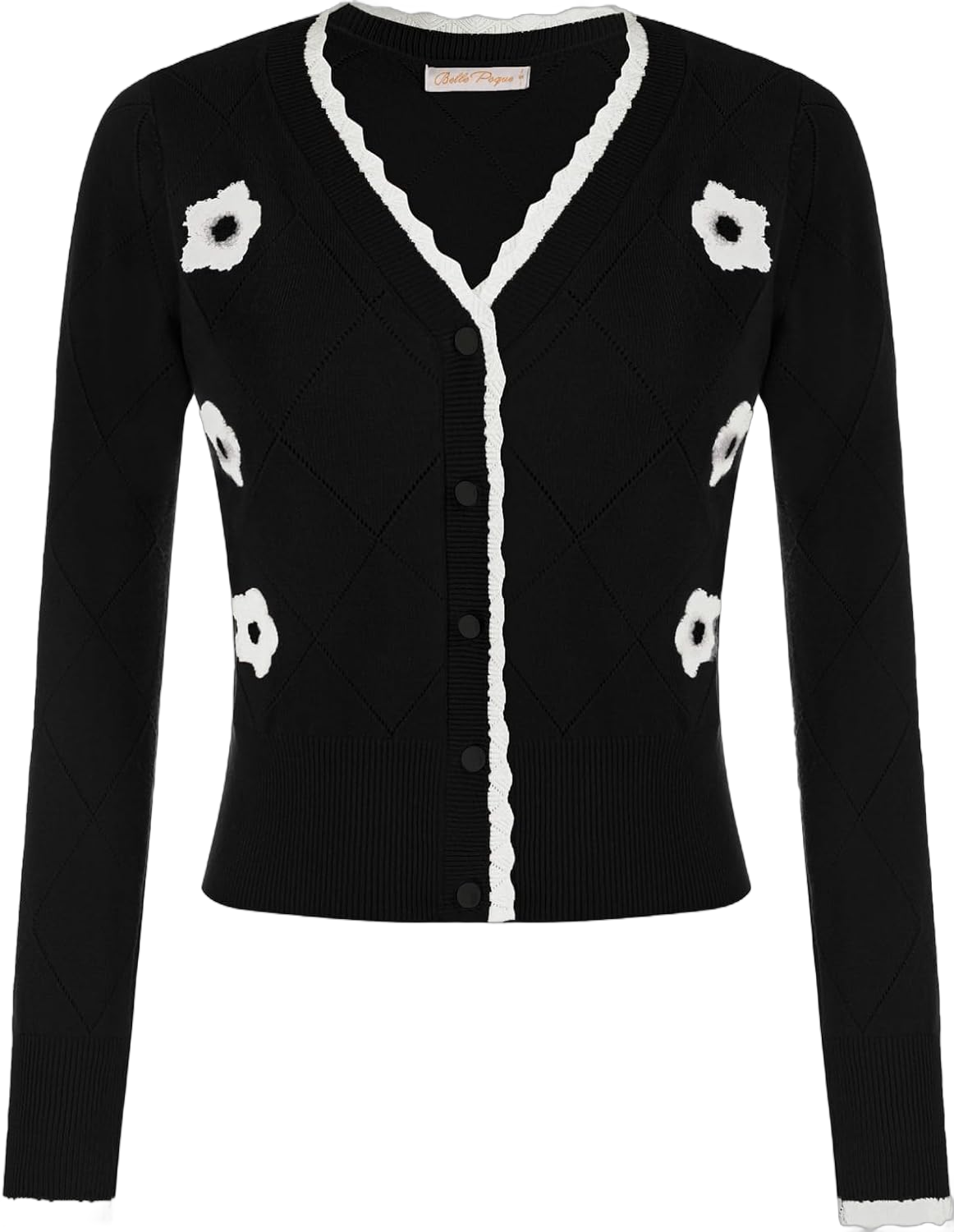 Belle Poque Long Sleeve Cardigan Sweater for Women Cropped Cardigan Shrugs Black Small