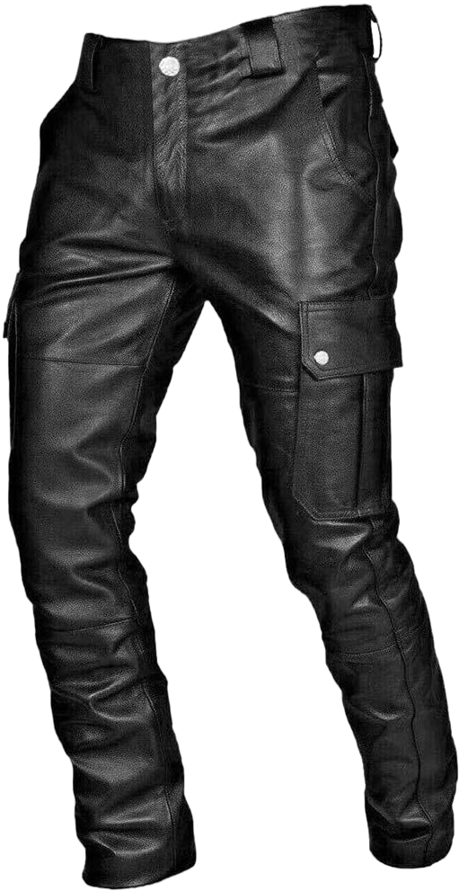 Men's Faux Leather Pants Fashion Steampunk Goth Pants Pocket Slim Fit Leather Pants Trousers with Multi Pockets Black Medium