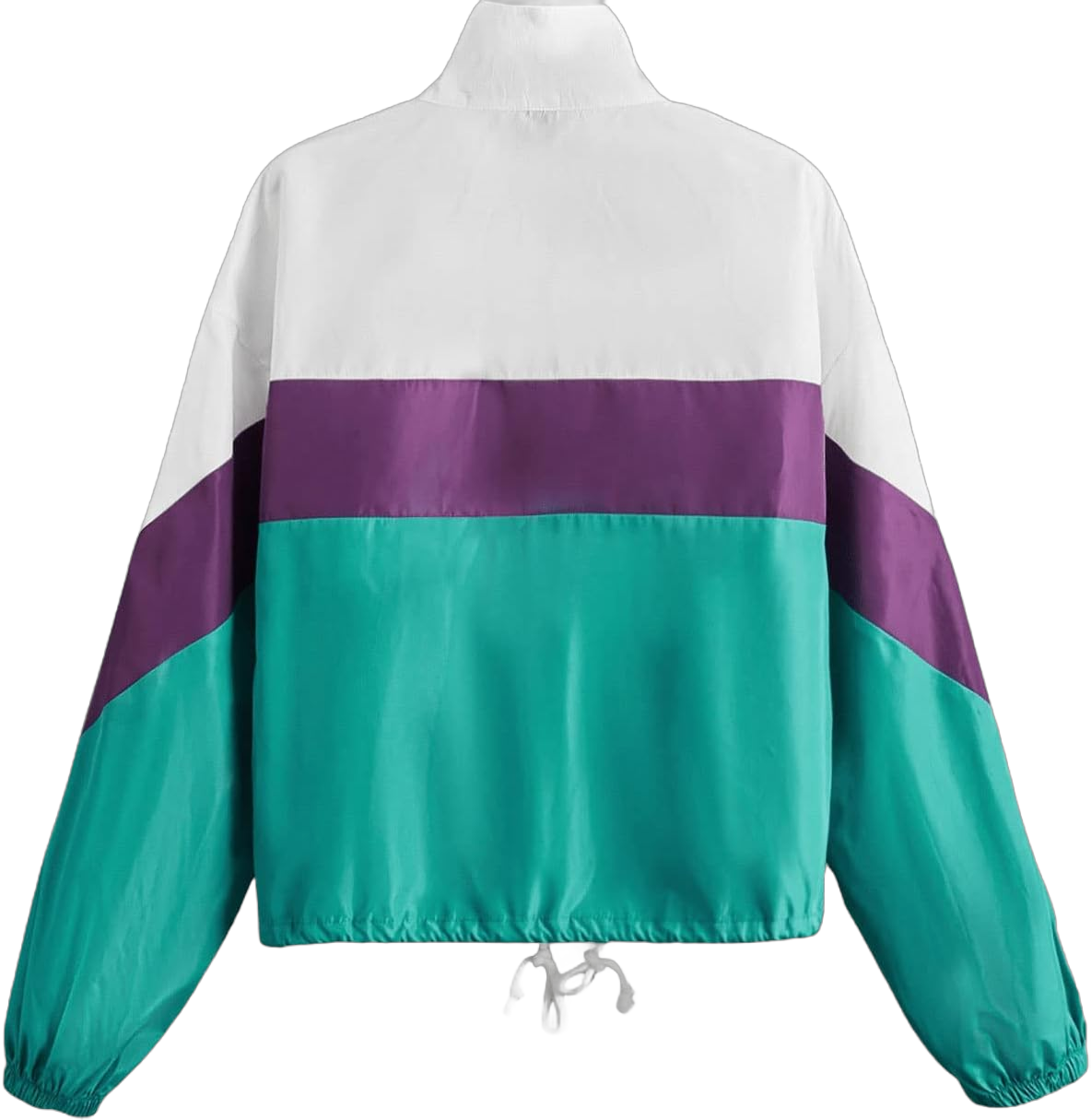 SweatyRocks Women's Lightweight Windbreaker Patchwork Zipper Sport Jacket Coat Outerwear X-Large White Purple Teal