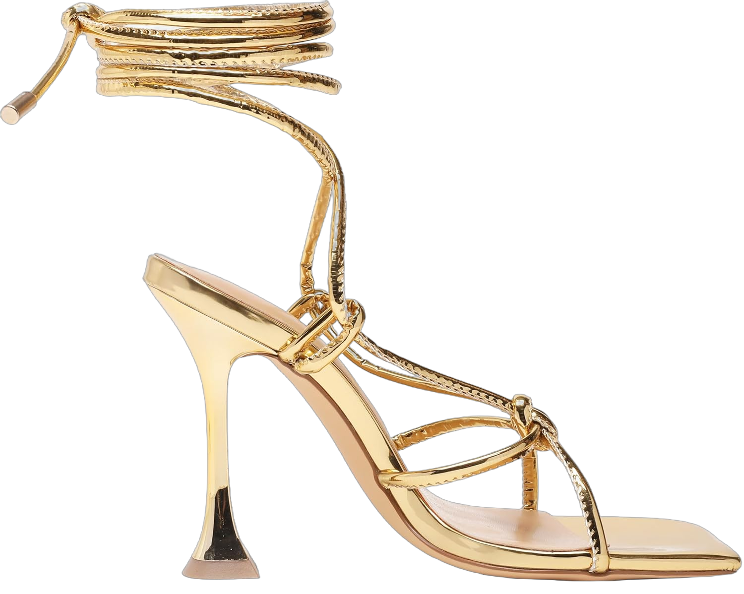 Lace Up Heels for Women Square Toe Strappy Heeled Sandals Dress Stiletto Heels 6 Metallic Gold