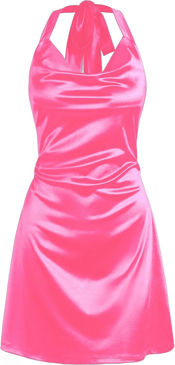 ZAFUL Women Halterneck Satin Mini Dress Sexy Cowl Neck Silky Party Cocktail Club Dress X-Large 0-hot Pink