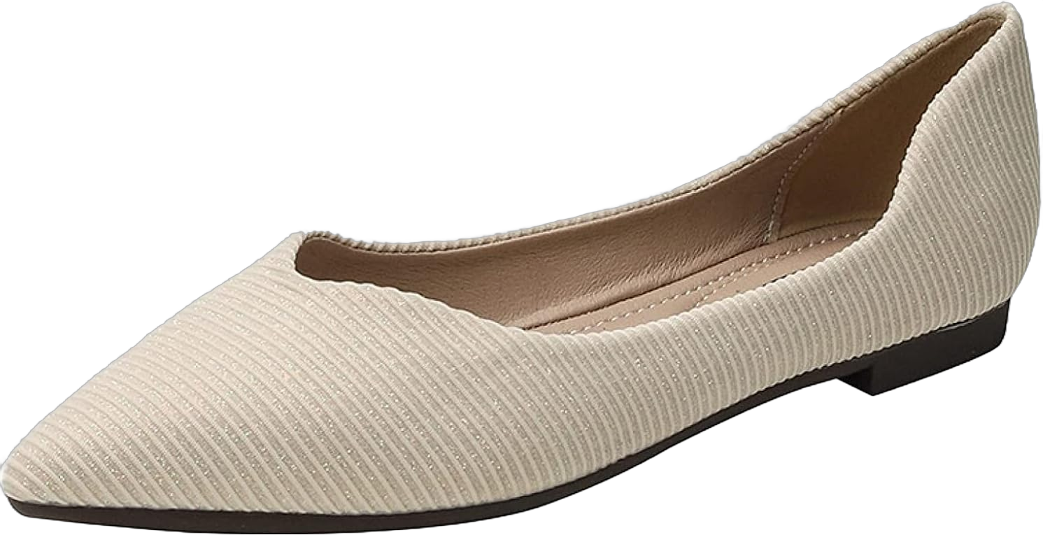 NONOLA Women's Slip On Casual Fashion Non Slip Flats Pointed Toe Ballet Flats Dress Shoes Beige