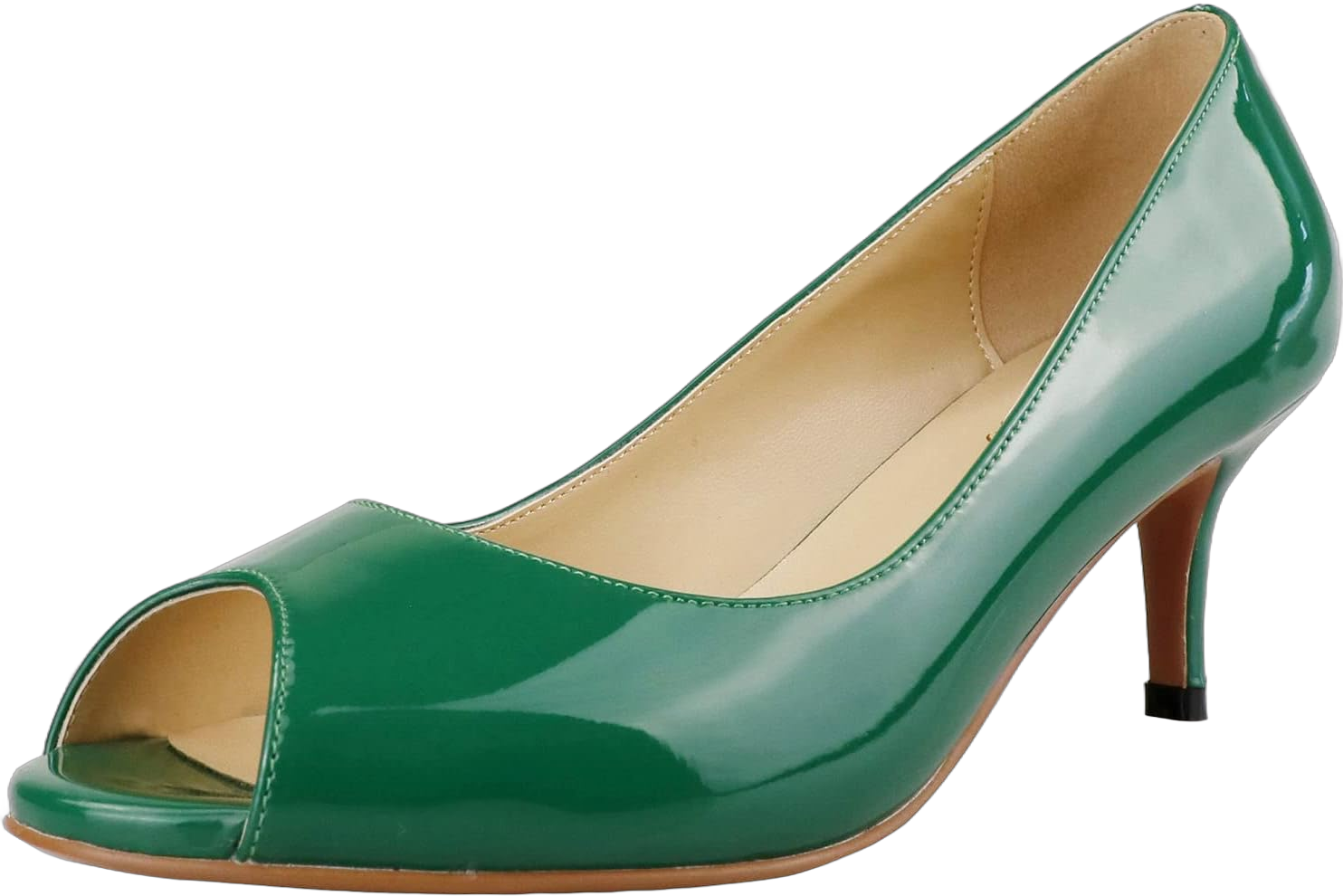 Lutalica W Women's Classic Open Toe Low Kitten Heel Sandals Slip On Medium Heel Peep Toe Dress Pumps 7 Retro Green