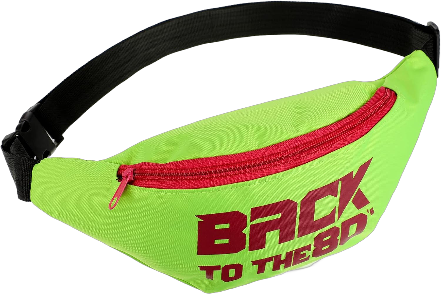 Back to the 80s Neon Fanny Pack Retro Party Waist Bag Adjustable Green Oxford Cloth Fanny Bag with Waist Belt Zippered Pocket for Rave Party Music Festivals Traveling Running Women Men