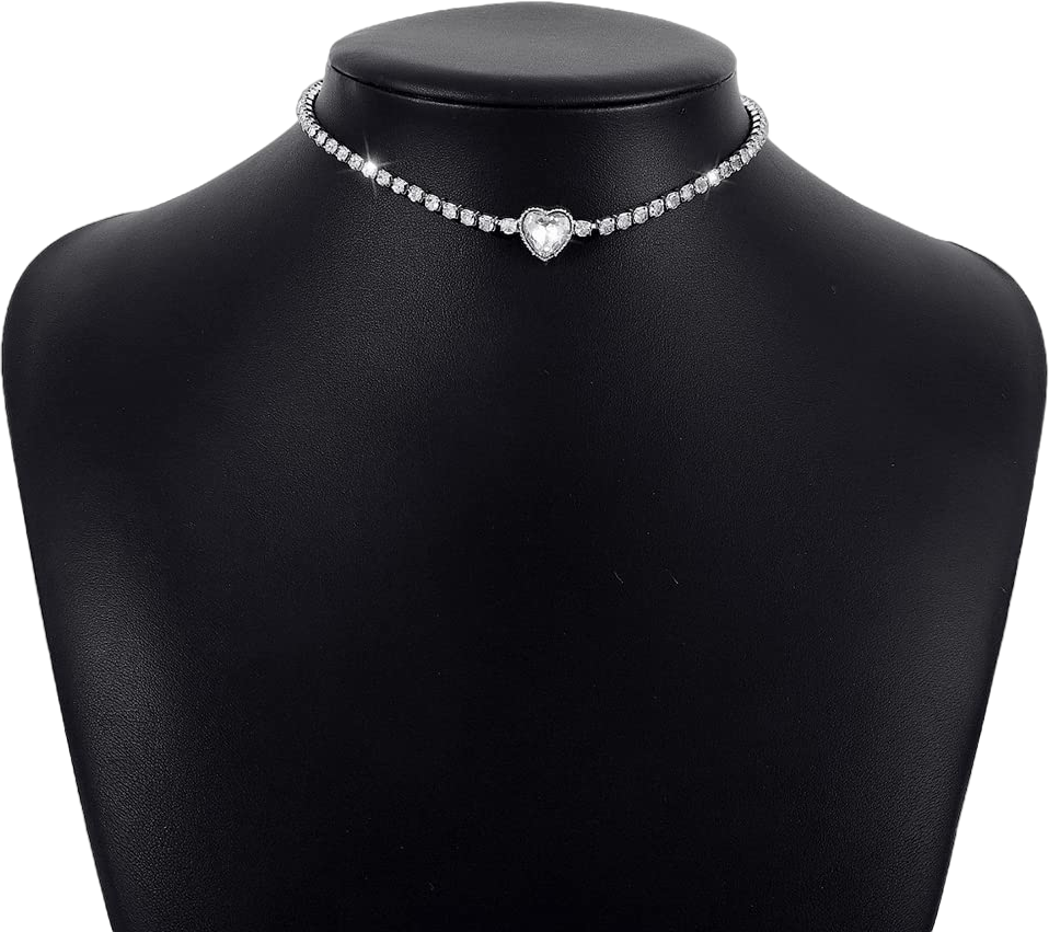 Rhinestone Necklace Heart Choker Necklace Shiny diamond necklace Prom Party Festival Statement Jewelry for Women(Silver1)