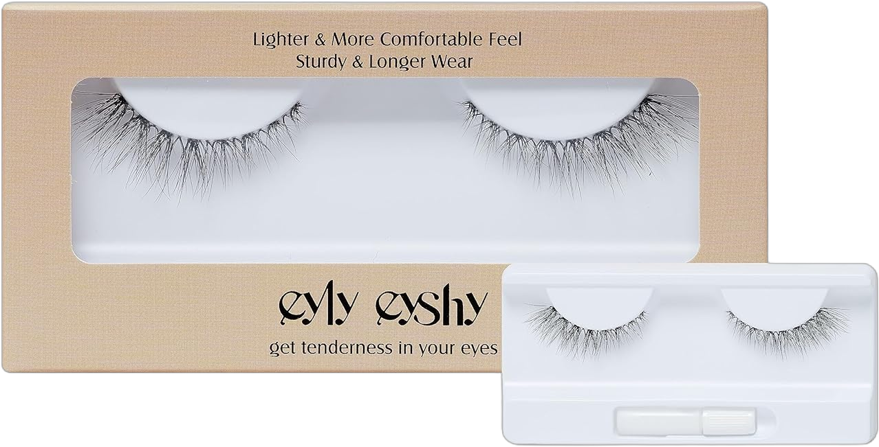 False Eyelashes Natural Fake Lashes Wispy Cat Eye Reusable 3D Clear Band Fluffy Lashes With Glue Cute Short Lightweight Faux Mink Eyelashes Strips Triangular Pyramid Fiber Gift For Women