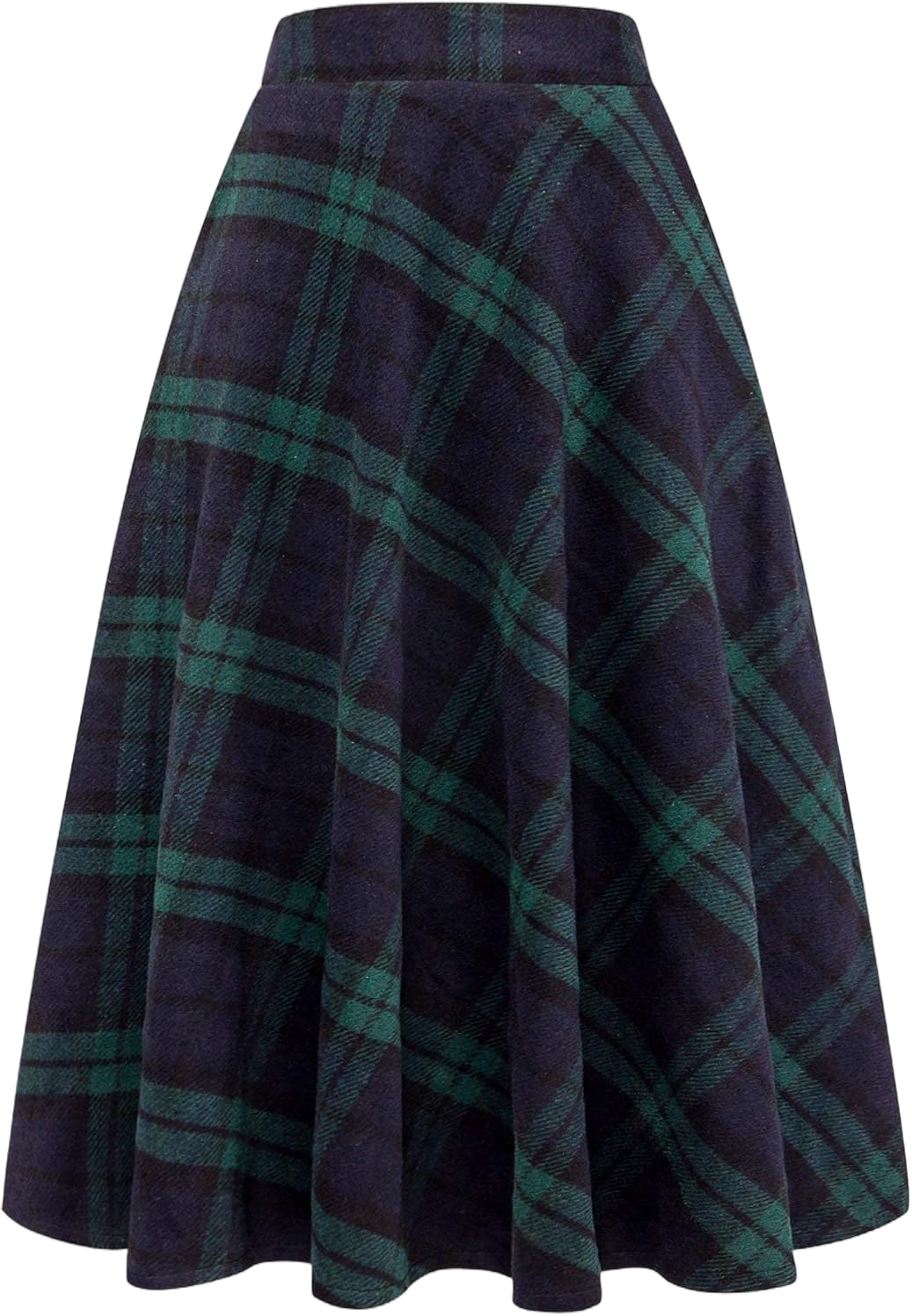 Long Plaid Wool Skirt for Womens Winter Fall Warm High Elastic Waist A line Flared Pleated Wool Tartan Skirts Green X-Large