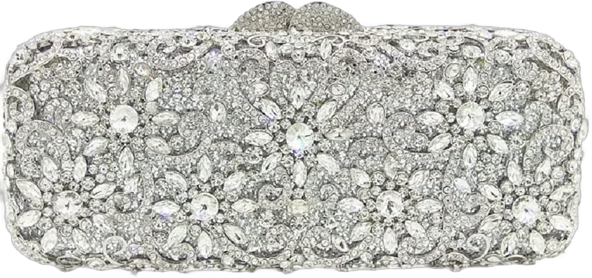 Boutique De FGG Bling Flower Crystal Clutch Evening Bags for Women Formal Party Rhinestone Clutch Purse Wedding Handbag,Mini Small Silver