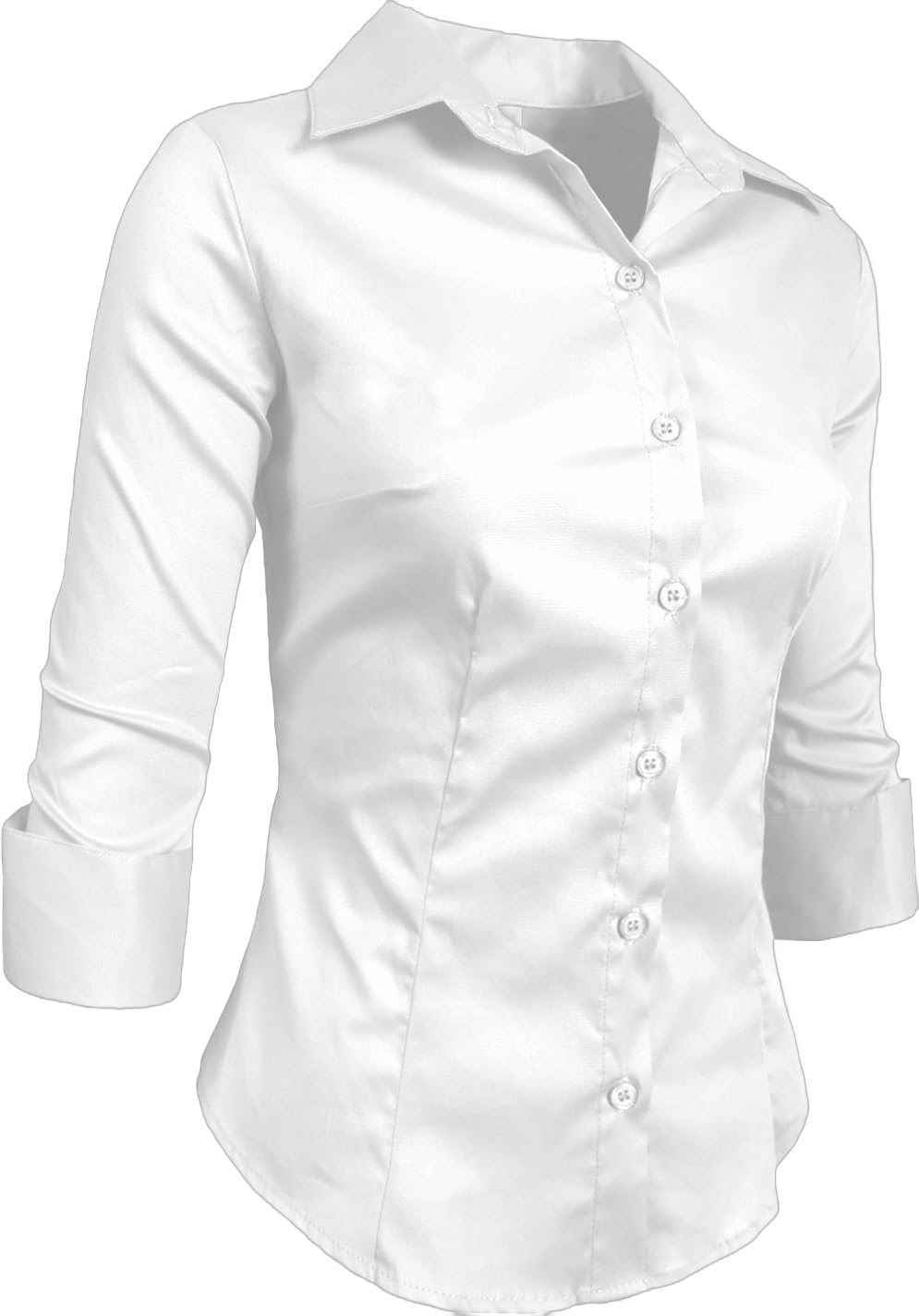 NE PEOPLE Button Down Shirt - Women's 3/4 Sleeve Roll Up Stretch Collar Office Work Formal Casual Basic Blouse Top (S-6XL) White XX-Large