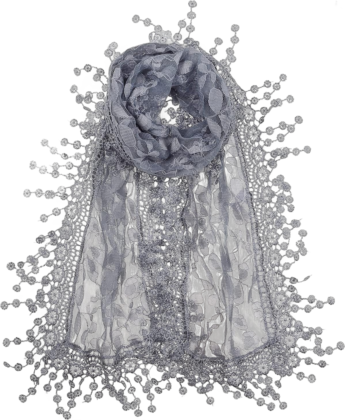 Be Your Own Style BYOS Women’s Elegant Lightweight Crochet Lace Shawl Scarf Leafy Various Patterns Leafy Gray