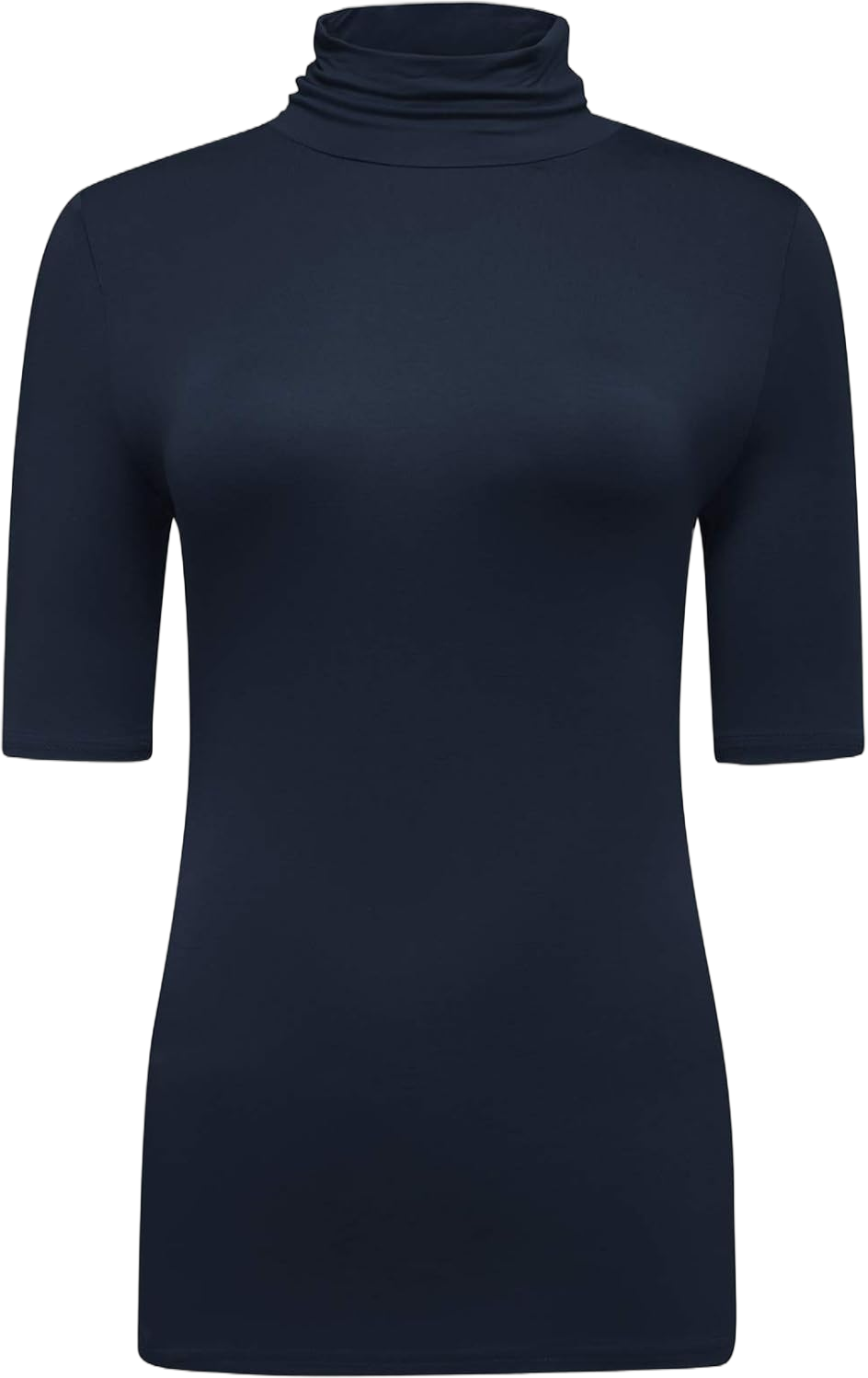 OThread & Co. Women's Half Sleeve Turtleneck T-Shirt Basic Stretch Layer Comfy High Neck Top Medium Navy