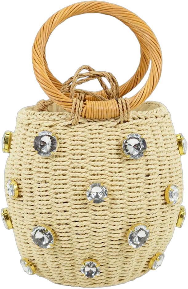 Orgonite Bucket Straw Handbag, Handmade Tote Bag with Pearl Flower, Beach Woven Bag Rattan Basket Purse Drawstring for Women C-beige