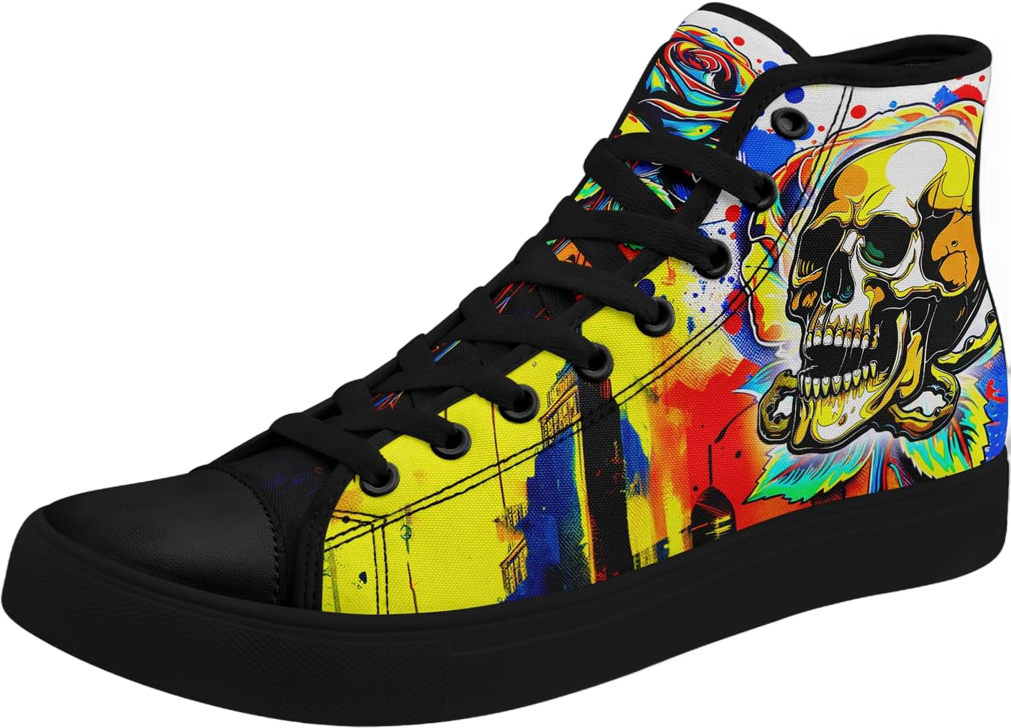 Fashion Skull High-Top Canvas Shoes for Men Women -Unique Vibrant High Top Sneakers Comfortable Casual Shoes 6 Women/4 Men Yellow-w