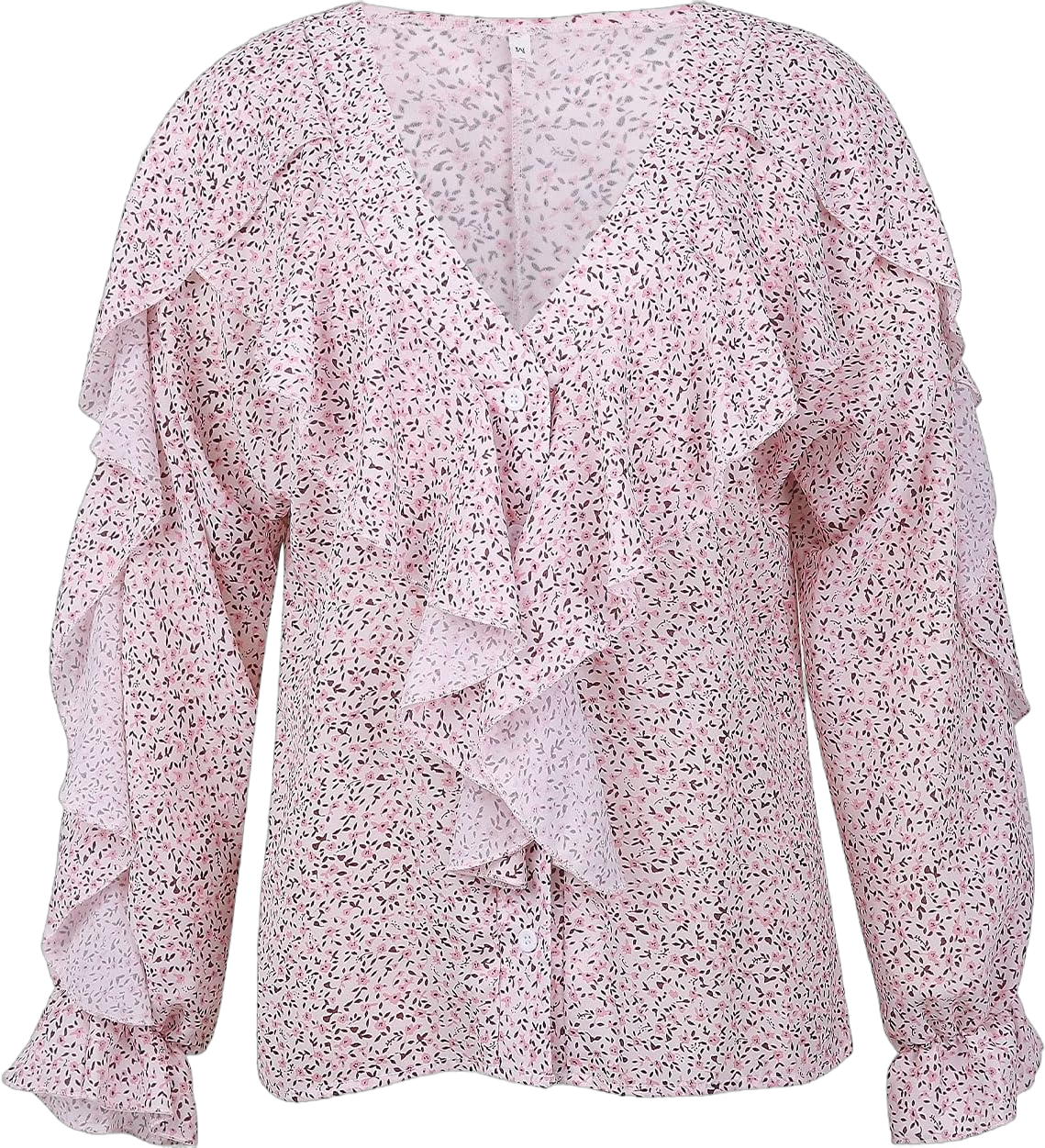 Womens Summer Tops Long Sleeve Fashion Floral Ruffle V Neck Blouses Button-Down Shirts for Work Business Casual T Shirts XX-Large Pink